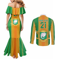 Custom Ivory Coast Football Couples Matching Mermaid Dress and Long Sleeve Button Shirt The Champions Les Elephants 2024