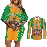 Custom Ivory Coast Football Couples Matching Off Shoulder Short Dress and Long Sleeve Button Shirt The Champions Les Elephants 2024 LT9 - Wonder Print Shop