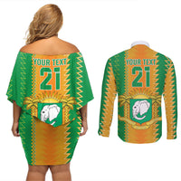 Custom Ivory Coast Football Couples Matching Off Shoulder Short Dress and Long Sleeve Button Shirt The Champions Les Elephants 2024 LT9 - Wonder Print Shop