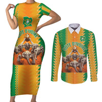 Custom Ivory Coast Football Couples Matching Short Sleeve Bodycon Dress and Long Sleeve Button Shirt The Champions Les Elephants 2024 LT9 - Wonder Print Shop