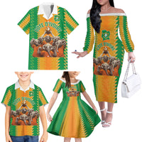 Custom Ivory Coast Football Family Matching Off Shoulder Long Sleeve Dress and Hawaiian Shirt The Champions Les Elephants 2024 - Wonder Print Shop