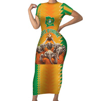 Custom Ivory Coast Football Short Sleeve Bodycon Dress The Champions Les Elephants 2024 - Wonder Print Shop