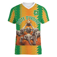 Custom Ivory Coast Football Women V Neck T Shirt The Champions Les Elephants 2024 - Wonder Print Shop