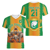 Custom Ivory Coast Football Women V Neck T Shirt The Champions Les Elephants 2024 - Wonder Print Shop
