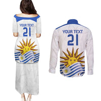 Custom Uruguay La Celeste Football Champions Couples Matching Puletasi and Long Sleeve Button Shirt Glory To The Sky Blue LT9 - Wonder Print Shop