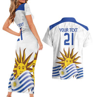 Custom Uruguay La Celeste Football Champions Couples Matching Short Sleeve Bodycon Dress and Hawaiian Shirt Glory To The Sky Blue LT9 - Wonder Print Shop