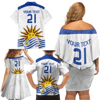 Custom Uruguay La Celeste Football Champions Family Matching Off Shoulder Short Dress and Hawaiian Shirt Glory To The Sky Blue LT9 - Wonder Print Shop