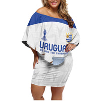 Custom Uruguay La Celeste Football Champions Family Matching Off Shoulder Short Dress and Hawaiian Shirt Glory To The Sky Blue LT9 - Wonder Print Shop