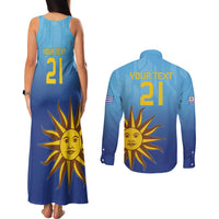 Custom Uruguay La Celeste Football Couples Matching Tank Maxi Dress and Long Sleeve Button Shirt Go Champions 2024 LT9 - Wonder Print Shop