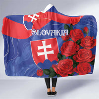 Slovakia Flag Mixed Rose Flowers Hooded Blanket