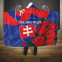 Slovakia Flag Mixed Rose Flowers Hooded Blanket