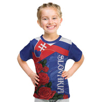 Slovakia Flag Mixed Rose Flowers Kid T Shirt - Wonder Print Shop
