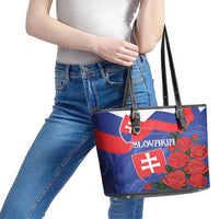 Slovakia Flag Mixed Rose Flowers Leather Tote Bag - Wonder Print Shop