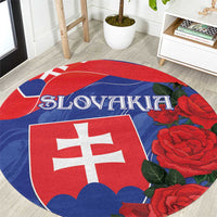 Slovakia Flag Mixed Rose Flowers Round Carpet