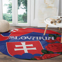 Slovakia Flag Mixed Rose Flowers Round Carpet