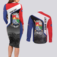 Caribbean Sint Maarten Personalized Couples Matching Long Sleeve Bodycon Dress and Long Sleeve Button Shirt Brown Pelican - Wonder Print Shop