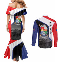 Caribbean Sint Maarten Personalized Couples Matching Mermaid Dress and Long Sleeve Button Shirt Brown Pelican - Wonder Print Shop