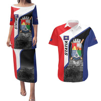 Caribbean Sint Maarten Personalized Couples Matching Puletasi and Hawaiian Shirt Brown Pelican - Wonder Print Shop