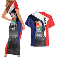 Caribbean Sint Maarten Personalized Couples Matching Short Sleeve Bodycon Dress and Hawaiian Shirt Brown Pelican - Wonder Print Shop