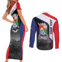 Caribbean Sint Maarten Personalized Couples Matching Short Sleeve Bodycon Dress and Long Sleeve Button Shirt Brown Pelican - Wonder Print Shop