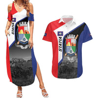 Caribbean Sint Maarten Personalized Couples Matching Summer Maxi Dress and Hawaiian Shirt Brown Pelican - Wonder Print Shop