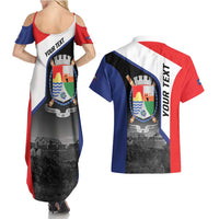 Caribbean Sint Maarten Personalized Couples Matching Summer Maxi Dress and Hawaiian Shirt Brown Pelican - Wonder Print Shop