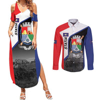 Caribbean Sint Maarten Personalized Couples Matching Summer Maxi Dress and Long Sleeve Button Shirt Brown Pelican - Wonder Print Shop