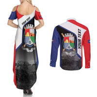 Caribbean Sint Maarten Personalized Couples Matching Summer Maxi Dress and Long Sleeve Button Shirt Brown Pelican - Wonder Print Shop