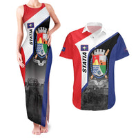 Caribbean Sint Maarten Personalized Couples Matching Tank Maxi Dress and Hawaiian Shirt Brown Pelican - Wonder Print Shop