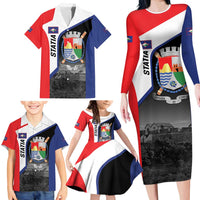 Caribbean Sint Maarten Personalized Family Matching Long Sleeve Bodycon Dress and Hawaiian Shirt Brown Pelican - Wonder Print Shop