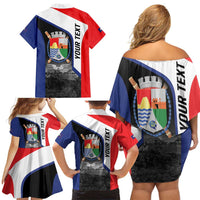 Caribbean Sint Maarten Personalized Family Matching Off Shoulder Short Dress and Hawaiian Shirt Brown Pelican - Wonder Print Shop