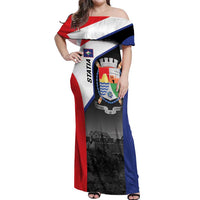 Caribbean Sint Maarten Personalized Off Shoulder Maxi Dress Brown Pelican - Wonder Print Shop