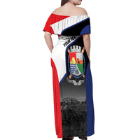 Caribbean Sint Maarten Personalized Off Shoulder Maxi Dress Brown Pelican - Wonder Print Shop