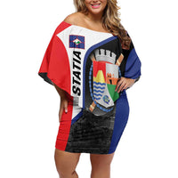 Caribbean Sint Maarten Personalized Off Shoulder Short Dress Brown Pelican - Wonder Print Shop