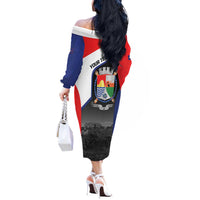 Caribbean Sint Maarten Personalized Off The Shoulder Long Sleeve Dress Brown Pelican - Wonder Print Shop