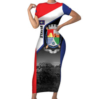 Caribbean Sint Maarten Personalized Short Sleeve Bodycon Dress Brown Pelican - Wonder Print Shop