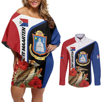 Caribbean Sint Eustatius Personalized Couples Matching Off Shoulder Short Dress and Long Sleeve Button Shirt Statia Superba et confidens - Wonder Print Shop