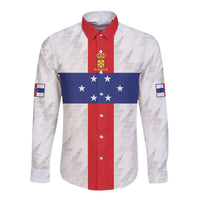 Personalized Nederlandse Antillen 1959-1986 Long Sleeve Button Shirt Simple Flag Style - Wonder Print Shop