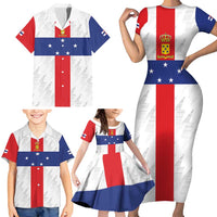 Personalized Nederlandse Antillen 1986-2010 Family Matching Short Sleeve Bodycon Dress and Hawaiian Shirt Simple Flag Style - Wonder Print Shop