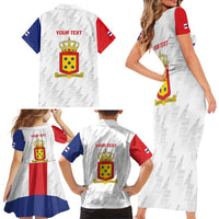 Personalized Nederlandse Antillen 1986-2010 Family Matching Short Sleeve Bodycon Dress and Hawaiian Shirt Simple Flag Style - Wonder Print Shop