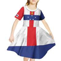 Personalized Nederlandse Antillen 1986-2010 Kid Short Sleeve Dress Simple Flag Style - Wonder Print Shop