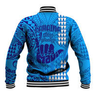 Strong Maui Baseball Jacket Good Living Hawaii with Shaka Sign Kakau Tribal Blue LT9 - Wonder Print Shop