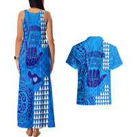 Strong Maui Couples Matching Tank Maxi Dress and Hawaiian Shirt Good Living Hawaii with Shaka Sign Kakau Tribal Blue LT9 - Wonder Print Shop