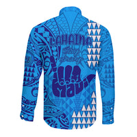 Strong Maui Long Sleeve Button Shirt Good Living Hawaii with Shaka Sign Kakau Tribal Blue - Wonder Print Shop
