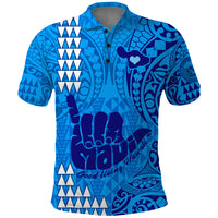 Strong Maui Polo Shirt Good Living Hawaii with Shaka Sign Kakau Tribal Blue - Wonder Print Shop