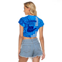 Strong Maui Raglan Cropped T Shirt Good Living Hawaii with Shaka Sign Kakau Tribal Blue - Wonder Print Shop
