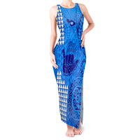 Strong Maui Tank Maxi Dress Good Living Hawaii with Shaka Sign Kakau Tribal Blue - Wonder Print Shop
