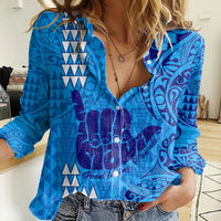 Strong Maui Women Casual Shirt Good Living Hawaii with Shaka Sign Kakau Tribal Blue - Wonder Print Shop