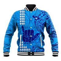 Personalised Strong Maui Baseball Jacket Good Living Hawaii with Shaka Sign Kakau Tribal Blue LT9 - Wonder Print Shop