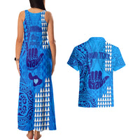 Personalised Strong Maui Couples Matching Tank Maxi Dress and Hawaiian Shirt Good Living Hawaii with Shaka Sign Kakau Tribal Blue LT9 - Wonder Print Shop
